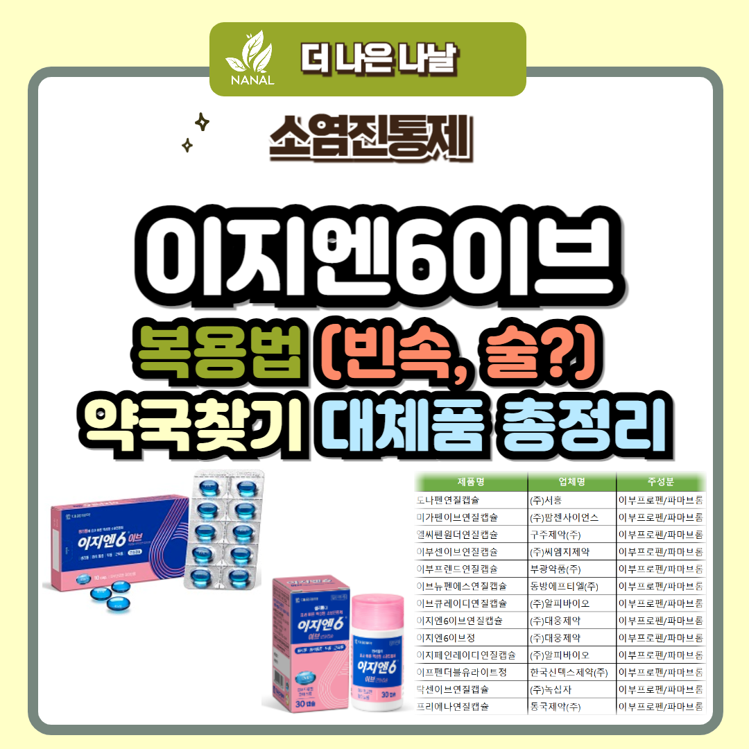 이지엔6이브 복용법(빈속, 술?) 가격 약국찾기 대체품 총정리