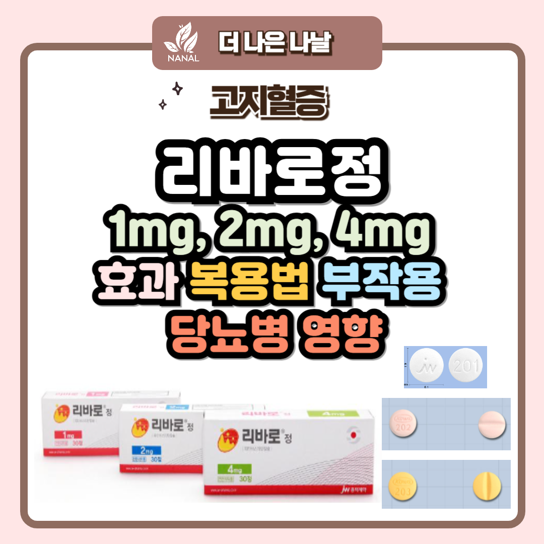 리바로정 2mg, 1mg, 4mg 효과 복용법 부작용 당뇨병 영향