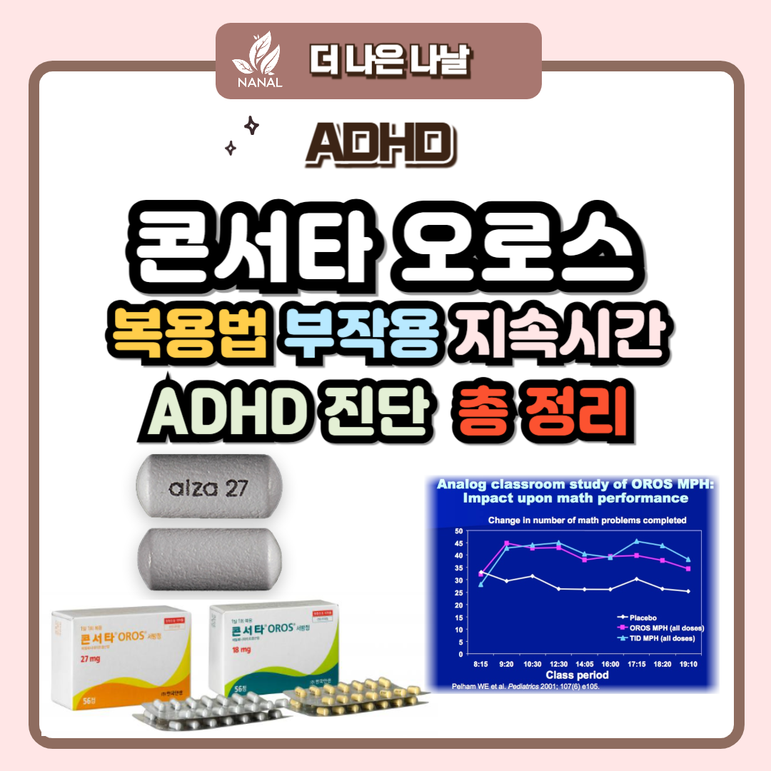 콘서타 오로스 복용법 부작용 지속시간 ADHD 진단 총정리