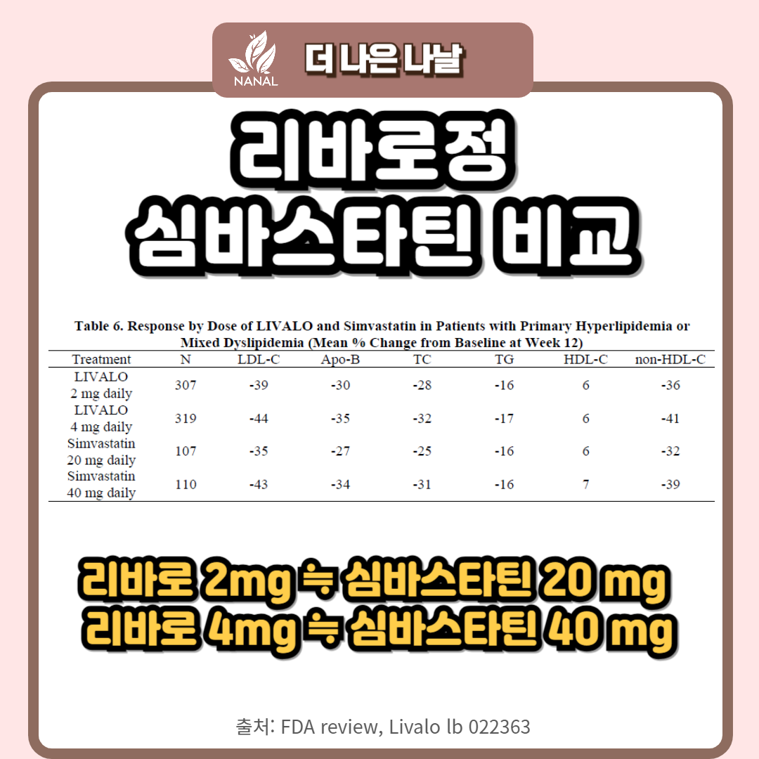 리바로정 심바스타틴 비교