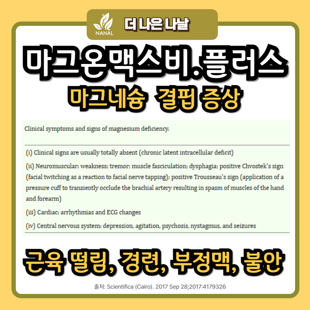 마그온맥스비 마그온플러스 마그네슘 결핍 증상