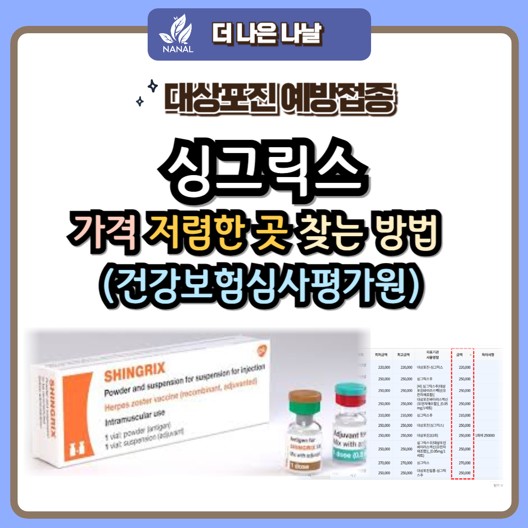 대상포진 예방접종 싱그릭스 가격 저렴한곳 찾는 방법 (건강보험심사평가원)