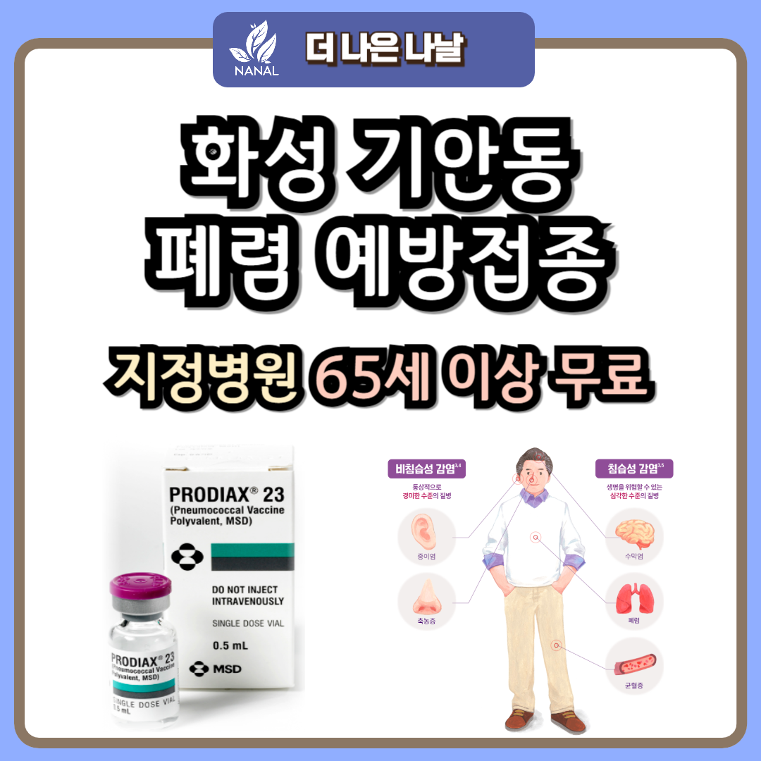 화성 기안동 폐렴 예방접종 지정병원 65세 이상 무료